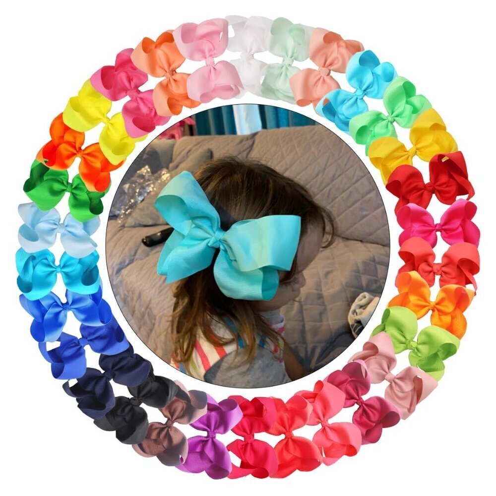 30pcs 6 Inch Grosgrain Ribbon Hair Bows for Girls Toddler Kids Teens Alligator C